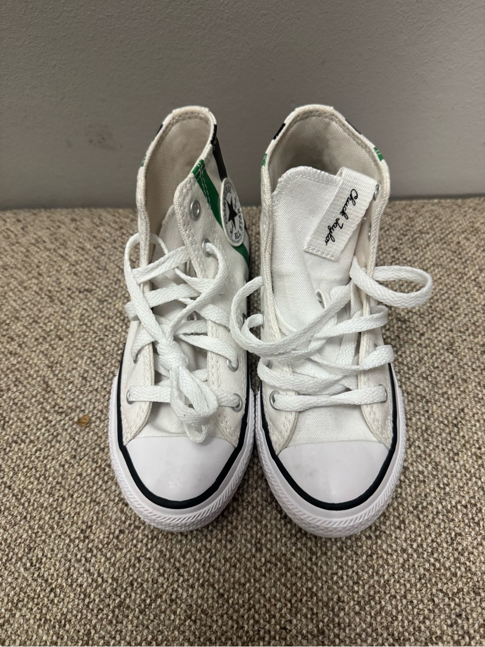 Converse Kids White High-Top Sneakers with Green Logo Chuck Taylor